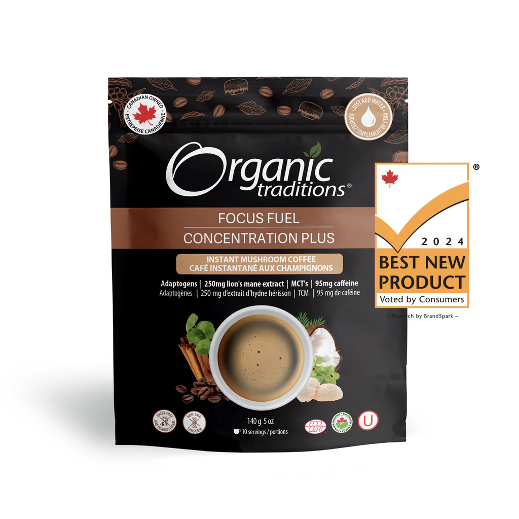 Concentration Plus - Focus Fuel - Café instantanné aux champignons - Organic Traditions - 140g